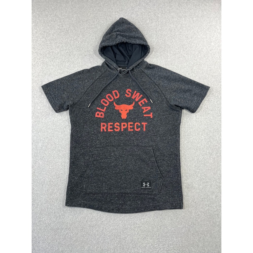 Under Armour Project Rock Sweatshirt Mens M Gray Blood Sweat Respect Hooded